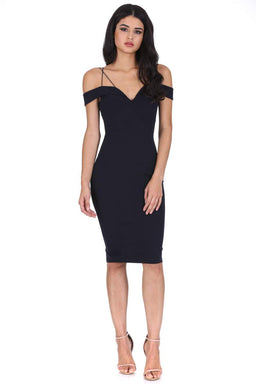 Navy Off The Shoulder Bodycon Dress