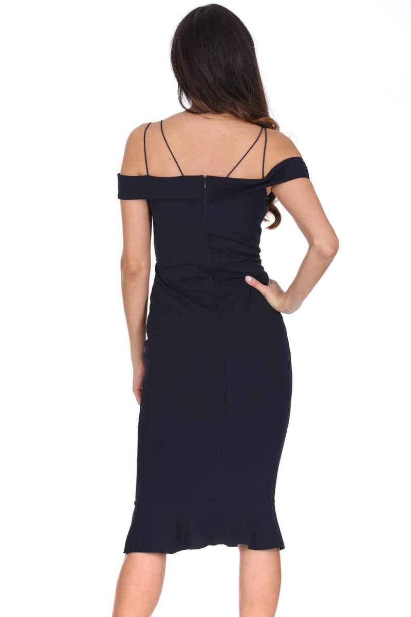 Navy Off The Shoulder Strappy Fishtail Dress