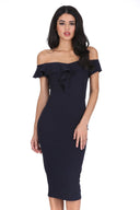 Navy Off The Shoulder Frill Detail Midi Dress