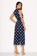 Navy Polka Dot Tie Waist Jumpsuit