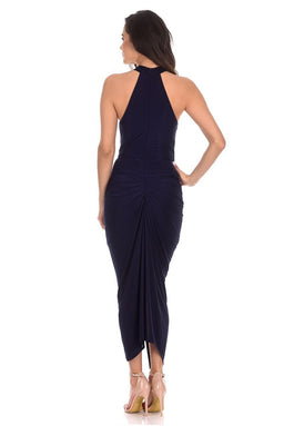 Navy Ruched Wrap Over Dress