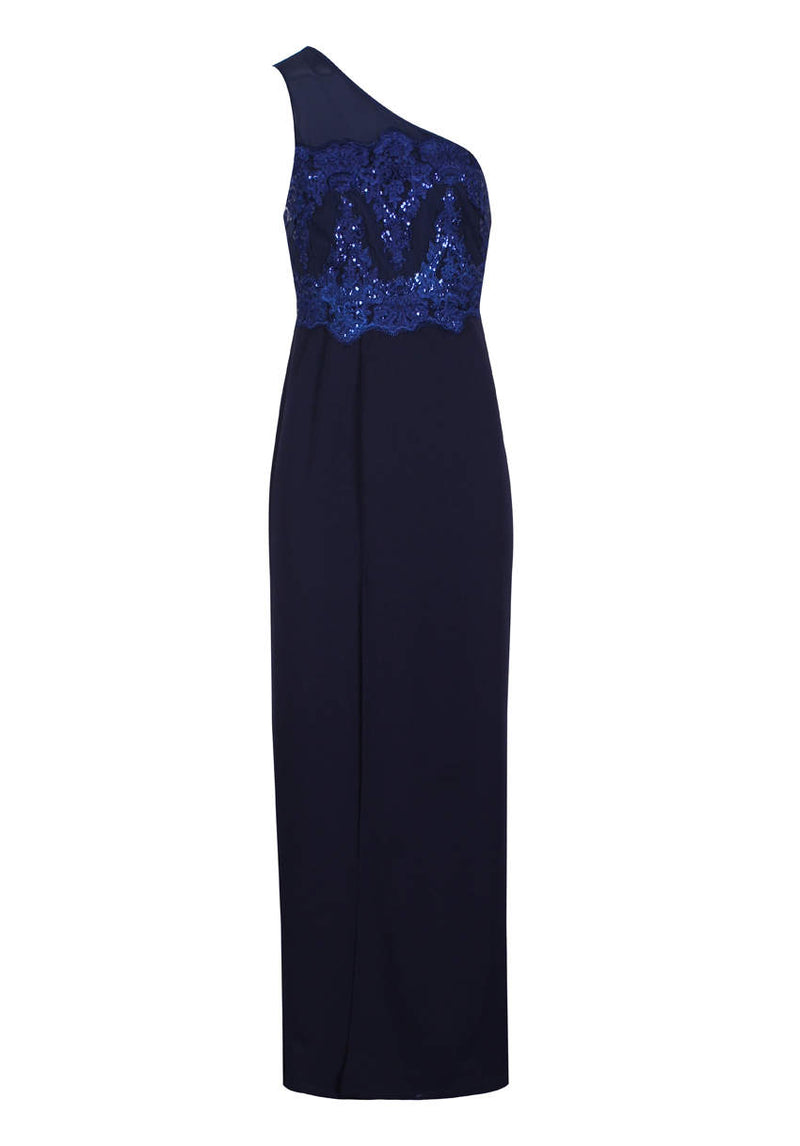 Navy Sequin Maxi Dress With Thigh High Split