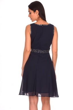 Navy Sequin Skater Dress