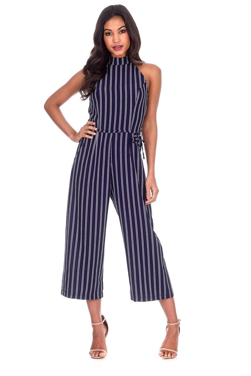 Navy Striped Culotte Jumpsuit