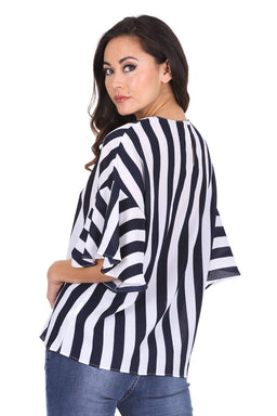 Navy Striped Flare Top