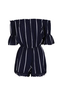 Navy Striped Off The Shoulder Bell Sleeve Playsuit