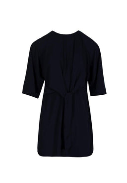 Navy Tie Waist Flared Mini Dress