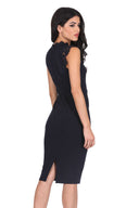 Navy V-neck Lace Midi Dress