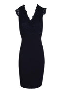 Navy V-neck Lace Midi Dress