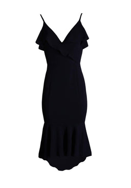 Navy Wrap Fishtail Midi Dress