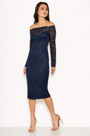 Navy Lace Off The Shoulder Midi Dress