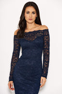 Navy Lace Off The Shoulder Midi Dress