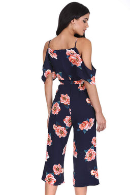 Navy Floral Culotte Jumpsuit