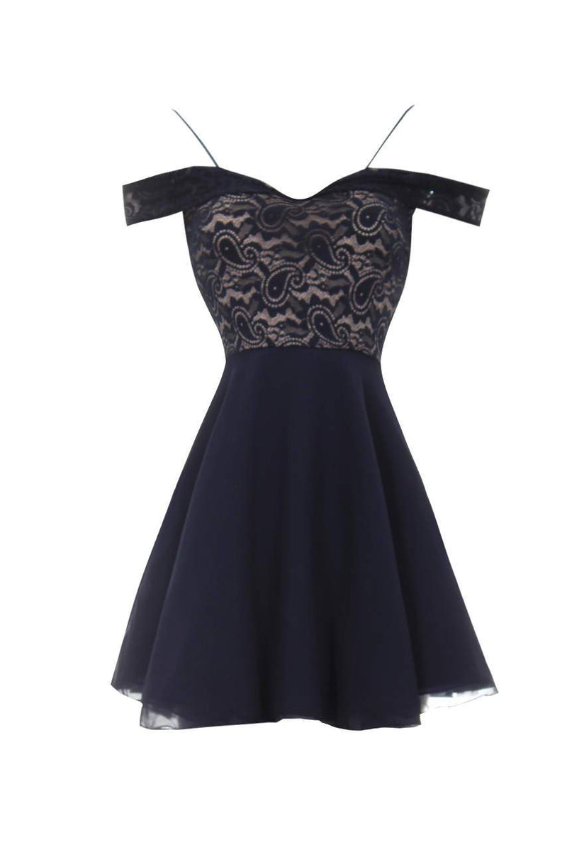 Navy lace Front Skater Dress