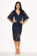 Navy Bell Sleeve Lace Dress