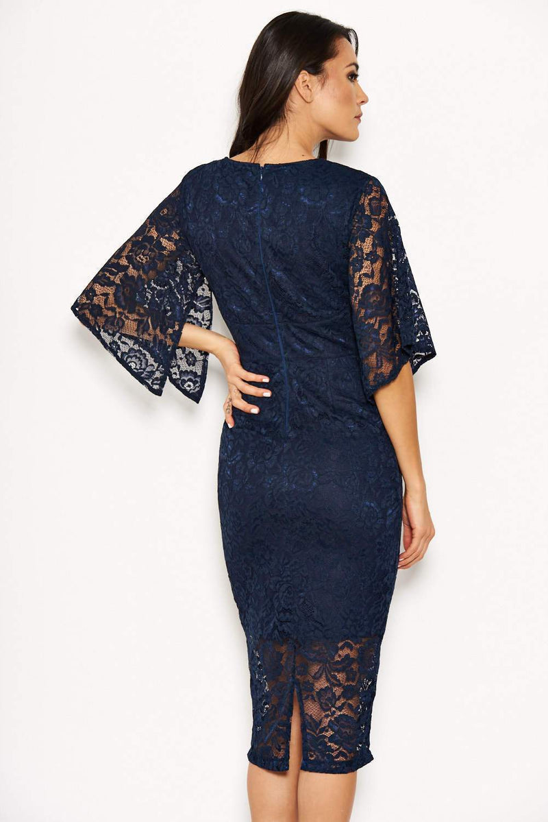 Navy Bell Sleeve Lace Dress