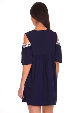 Navy Aztec Cold Shoulder Dress