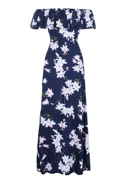 Navy Floral Bardot Printed Maxi Dress