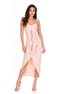 Nude Bardot Frill Detail Midi Dress