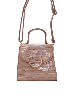 Nude Croc Mini Patent Bag With Gold Ring
