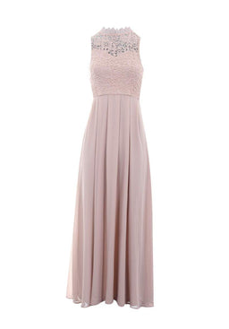 Nude High Neck Crochet Maxi Dress