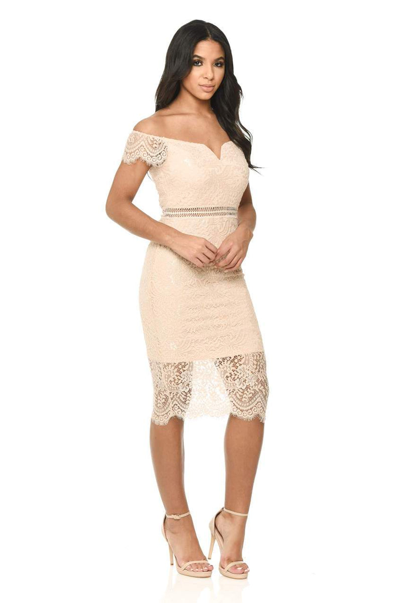 Pink Lace Bodycon Dress With Notch Front