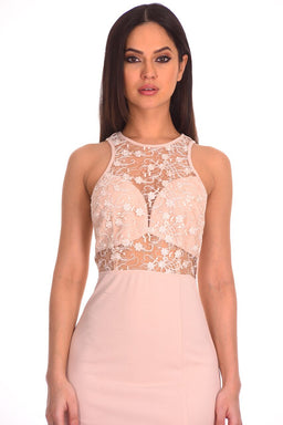 Nude Lace Top Maxi Dress