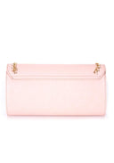 Nude Leather Look Clutch with Gold Chain Detail