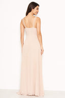 Nude Pleated Maxi Dress With Lace Straps