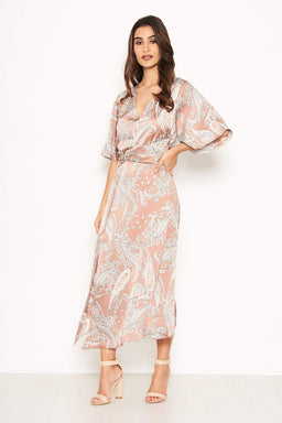 Nude Printed Split Maxi Dress