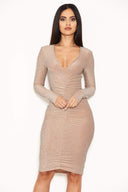 Nude Ruched Front Bodycon Dress