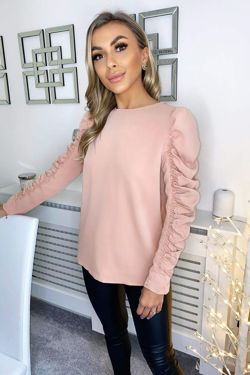 Nude Ruched Sleeve Top