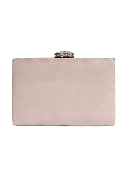 Nude Suede Box Clutch With A Jewel Clasp