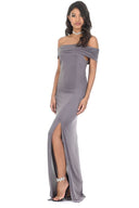 Pewter Off The Shoulder Slinky Maxi Dress