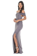 Pewter Off The Shoulder Slinky Maxi Dress