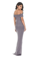 Pewter Off The Shoulder Slinky Maxi Dress