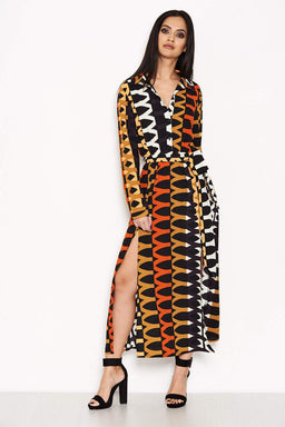 Orange Aztec Printed Shirt Dress