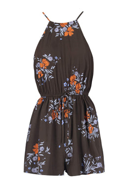 Khaki Floral Print Playsuit