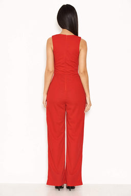 Red V Neck Jumpsuit