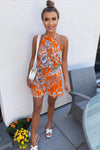 Orange Floral Print Playsuit