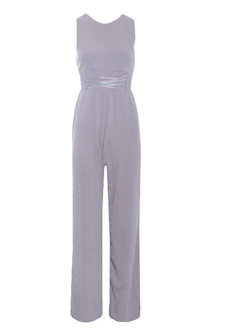 Pewter Tie Waist Wide Leg Jumpsuit