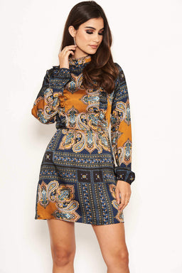 Paisley High Neck Shift Dress