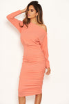 Peach Off Shoulder Ruched Dress