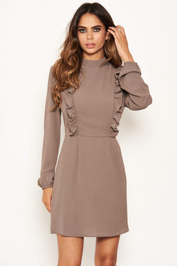 Pewter High Neck Ruffle Dress