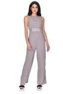 Pewter Tie Waist Wide Leg Jumpsuit