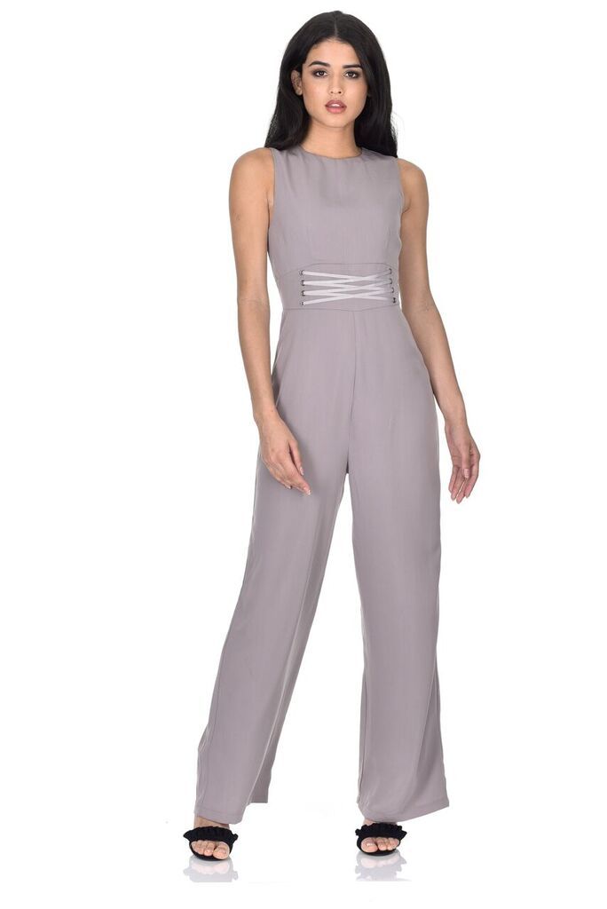 Pewter Tie Waist Wide Leg Jumpsuit