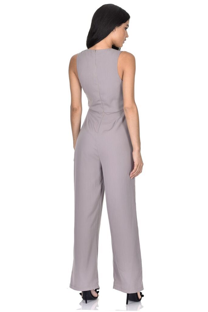 Pewter Tie Waist Wide Leg Jumpsuit