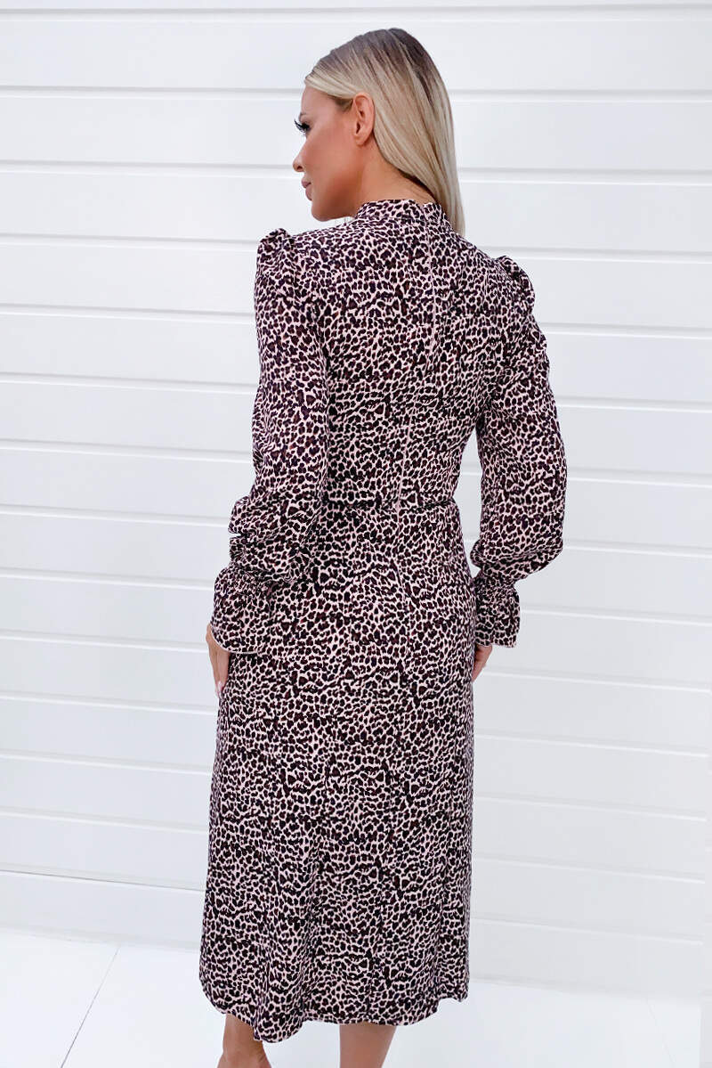 Pink Animal Print High Neck Midi Dress