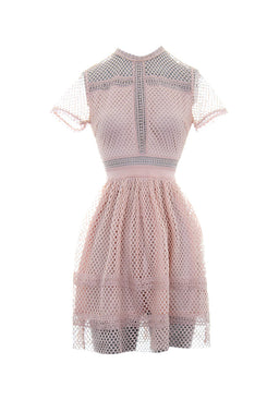 Pink Crochet High Neck Dress