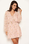 Pink Floral Lace up Front Frill Dress